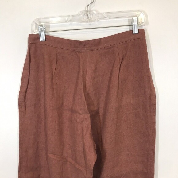 Multiples Brown Women's Size 6 100% Linen Straight Leg Grommet Hem Crop Pants - Picture 6 of 12